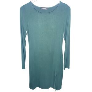Lulu's Dark Green Long Sleeve Midi Jersey Knit Bodycon Dress Size Large